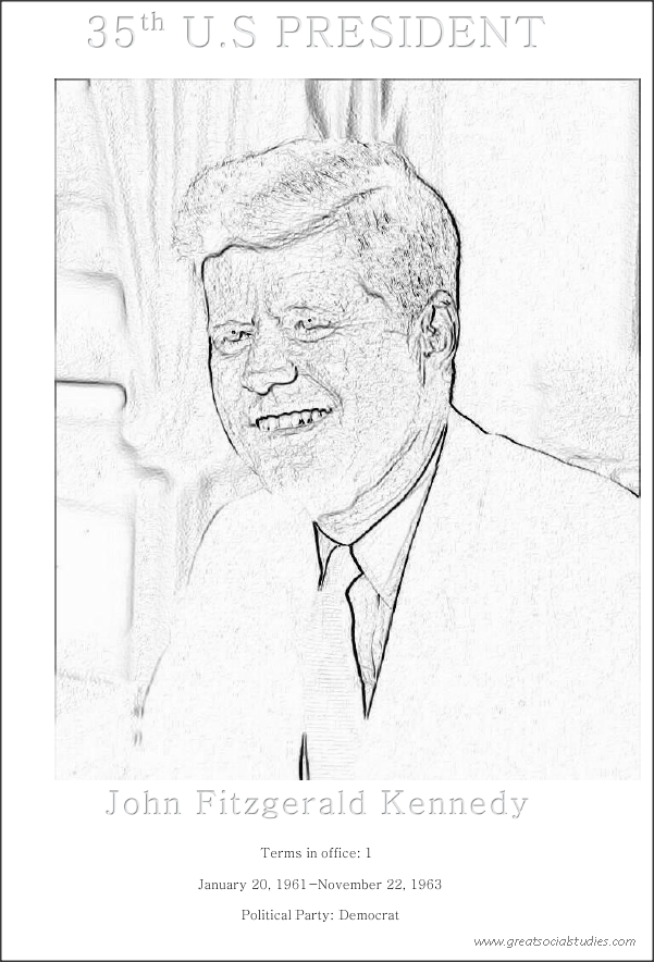 35th US President, John Fitzgerald Kennedy,coloring printable | GREAT